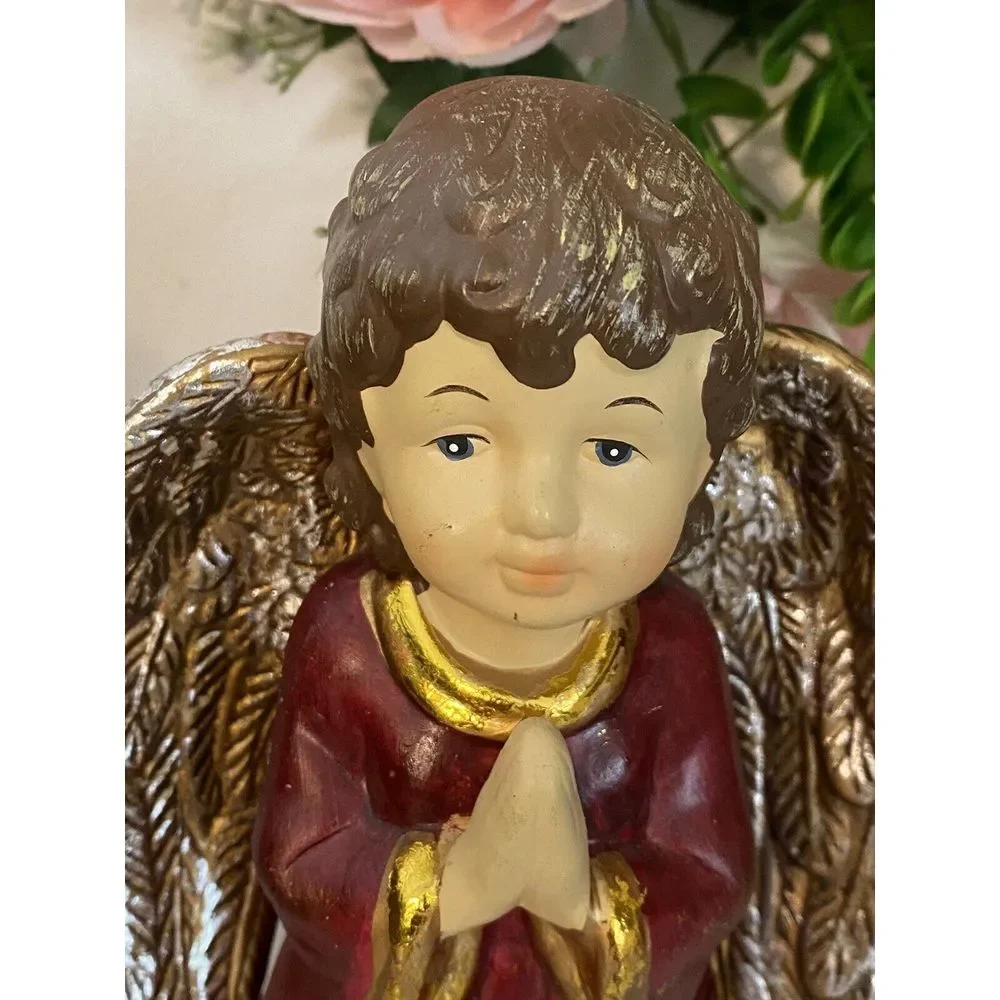 Vintage Hand Painted Ceramic Musical Angel Plays Hark The Harold Angel Sing 9